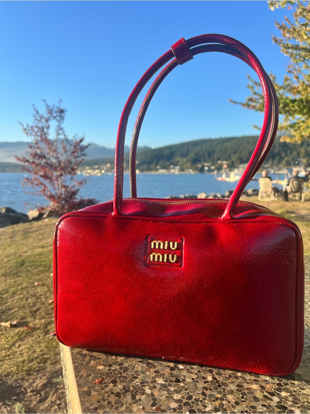 Miu Miu Shiny Red Patent Leather Shoulder Bag